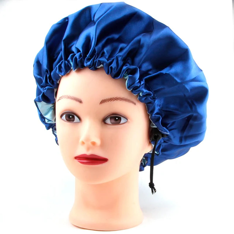 Sleeping Satin Hair Cap Curls Reversible Night Hat Double Layer Silky Bonnet Adjusting Button Bonet Women Hair Heating Cap Tool