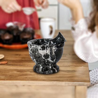 Handmade Luxury Black and Gold Marble Mortar Pestle Set Large, Rustic Herb Crusher and Stone Grinder, Best for Kitchen Usable Decor & Housewarming Gifts.
