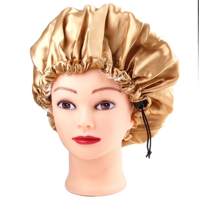 Sleeping Satin Hair Cap Curls Reversible Night Hat Double Layer Silky Bonnet Adjusting Button Bonet Women Hair Heating Cap Tool
